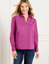 Talbots Petite - Poplin Short Shirt - Wild Aster - Large - 100% Cotton