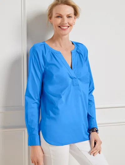 Talbots Petite - Poplin Top - Lakeshore Blue - Small - 100% Cotton