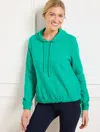 Talbots Petite - Puckered Jacquard Drawstring Hoodie - Park Green - Small