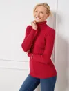 Talbots Plus Size - Puff Sleeve Ribbed Turtleneck Sweater - Red - 3x  In Red