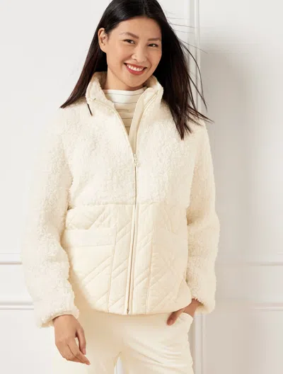 Talbots Quilted Sherpa Mixed Media Jacket - Ivory - Xl