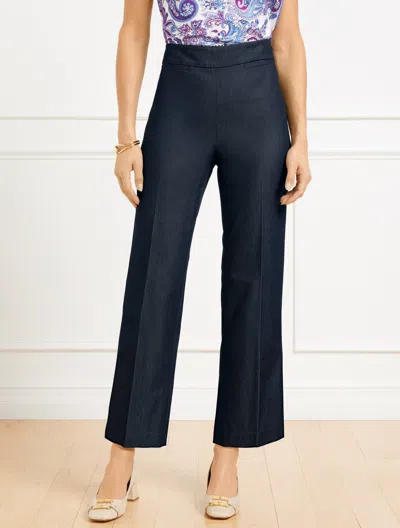 Talbots Petite - Refined Denim Slim Wide Ankle Pants - Navy Blue - 14