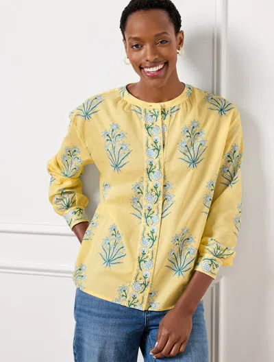 Talbots Petite - Relaxed Button Front Top - Leafy Floral - Corn Silk - Xl - 100% Cotton