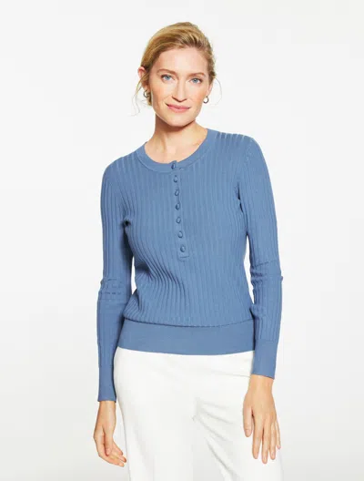 Talbots Petite - Ribbed Henley Pullover Sweater - Moonlight Blue - Xl