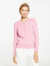 Talbots Petite - Ribbed Henley Pullover Sweater - Pink Lavender - Medium  In Purple
