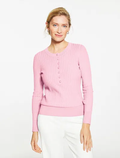 Talbots Petite - Ribbed Henley Pullover Sweater - Pink Lavender - Medium  In Purple