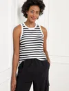 Talbots Petite - Ribbed Racerback Tank Top - Robin Stripe - White/black - Xl