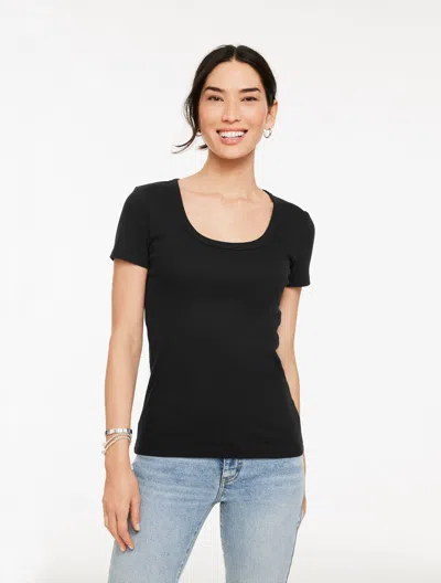 Talbots Petite - Ribbed Scoop Neck T-shirt - Black - Xl