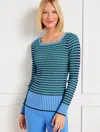 Talbots Plus Size - Ribbed Square Neck Sweater - Plaited Stripe - Laguna Blue - 3x  In Laguna Blue