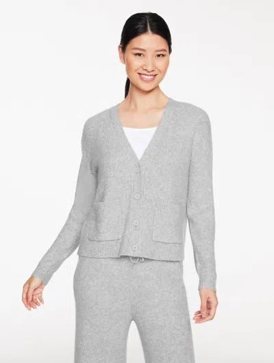 Talbots Petite - Ribbed V-neck Cardigan Sweater - Grey Sky Heather - Large  In Gray