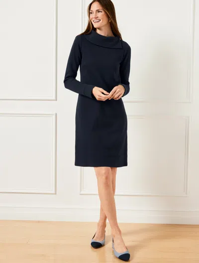 Talbots Petite - Foldover Collar Knit Shift Dress - Blue - Xl - 100% Cotton