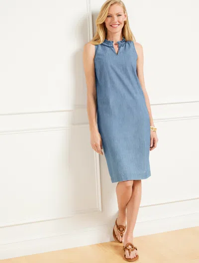 Talbots Plus Size - Ruffle Neck Denim Shift Dress - Fresno Wash - 3x