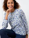 Talbots Petite - Ruffle Trim Blouse - Flourish Floral - Ivory/blue - Large - 100% Cotton  In Ivory,blue