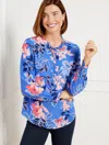 Talbots Petite - Ruffle Trim Popover Shirt - Blue Wave - Xl  In Blue Wave