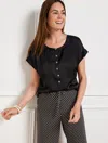 Talbots Petite - Satin Popover Shirt - Black - Large  In Black