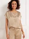 Talbots Petite - Satin Popover Shirt - Warm Sand - Xl