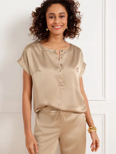 Talbots Petite - Satin Popover Shirt - Warm Sand - Xl  In Warm Sand