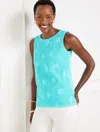 Talbots Petite - Sealife Lace Tank Top - Vivid Turquoise - 2xs - 100% Cotton