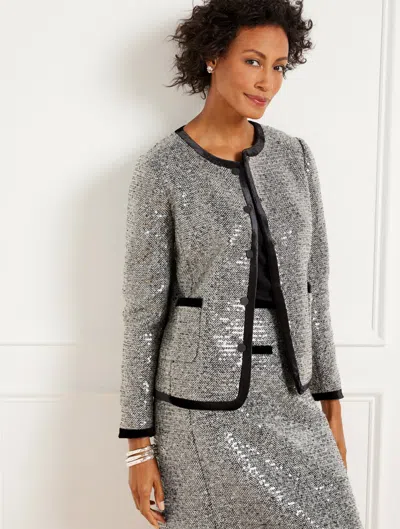 Talbots Petite - Sequin Herringbone Crop Jacket - Black/white - 4  In Black,white