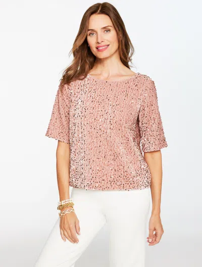 Talbots Petite - Sequin Velvet Top - Champagne - Large  In Gold