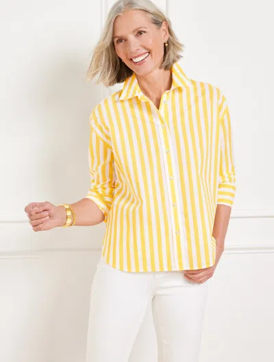 Talbots Misses - Short Shirt - Garden Stripe - Corn Silk/white - Xl - 100% Cotton  In Corn Silk,white