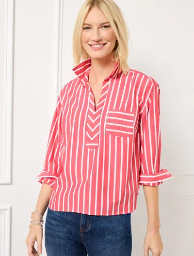 Talbots Petite - Short Shirt - Savvy Stripe - Pink Passion/white - Xl  In Pink Passion,white