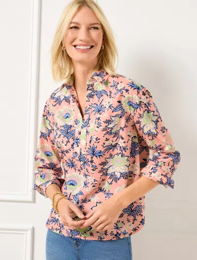 Talbots Petite - Short Shirt - Starlight Floral - Peach - Xl - 100% Cotton