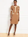 Talbots Petite - Short Sleeve Tipped Shift Dress - Cafe/ivory - 2xs  In Cafe,ivory