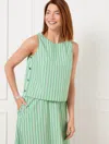 Talbots Petite - Side Button Fresh Poplin Shell Sweater - Dewdrop Stripe - Spring Lush - Medium  In Spring Lush