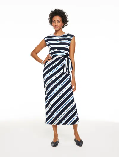 Talbots Petite - Side Tie Shift Dress - Variegated Stripes - Indigo/blueberry - Small - 100% Cotton