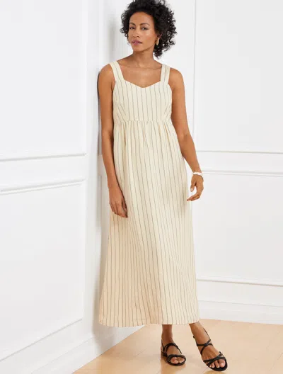 Talbots Petite - Sleeveless Linen Dress - Riviera Stripe - Sandstone - 14