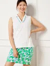 Talbots Petite - Sleeveless Ruffle Polo - Tipped - White - Large  In White