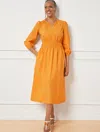 Talbots Petite - Smocked Poplin Midi Dress - Bright Marigold - 14 - 100% Cotton  In Bright Marigold