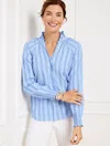 Talbots Petite - Smocked Top - Dot Stripe - Vista Blue - Large  In Vista Blue