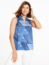 Talbots Petite - Smocked Top - Geometric Stripe - Ivory/ink - Xl