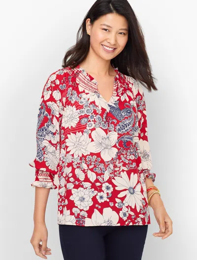 Talbots Plus Size - Smocked Top - Paisley Floral - Bright Apple - X