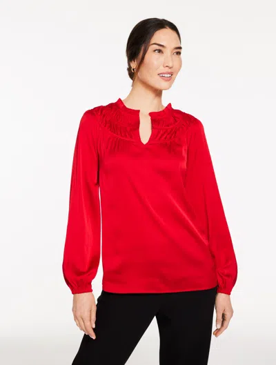 Talbots Petite - Soft Satin Charmeuse Shirred Top - Large  In Red