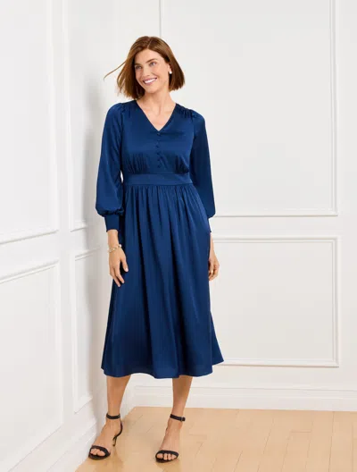 Talbots Soft Satin Charmeuse Smocked Midi Dress - Radiant Sapphire - 18