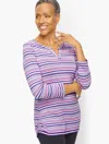 Talbots Petite - Split Neck Top - Toulon Stripe - Blue Twilight - Small  In Blue