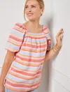 Talbots Square Neck Linen Top - Palm Stripe - Tiger Lily - 3x  In Tiger Lily