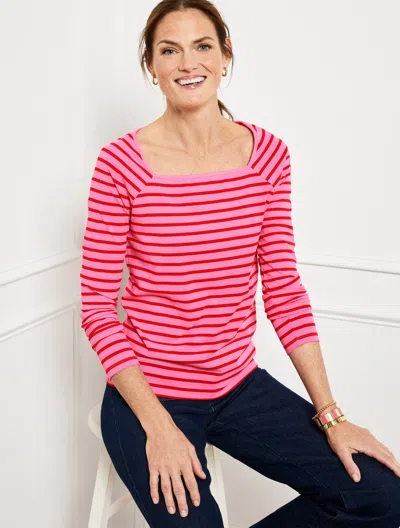 Talbots Petite - Square Neck Raglan T-shirt - Poppy Pink/red Pepper - Xl  In Poppy Pink,red Pepper