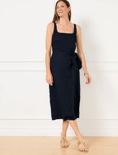 Talbots Petite - Square Neck Wrap Linen Dress - Blue - 12