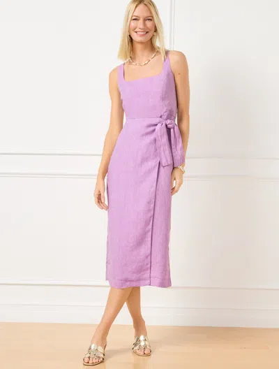 Talbots Petite - Square Neck Wrap Linen Dress - Cross Dyed - Lavender/white - 16  In Lavender,white