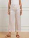 Talbots Petite - Straight Ankle Washed Linen Pants - Tailored Stripe - Fawn/white - 12  In Fawn,white