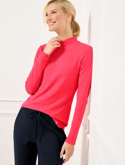 Talbots Petite - Supersoft Jersey Mockneck T-shirt - Coral Fete - Xl