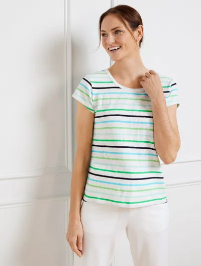 Talbots Misses - Supersoft Jersey Open Back T-shirt - Vast Multi Stripe - White - Xs - 100% Cotton