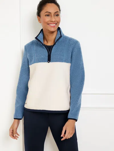 Talbots Petite - Teddy Sherpa Colorblock Half-zip Pullover Sweater - Moonlight Blue - Large
