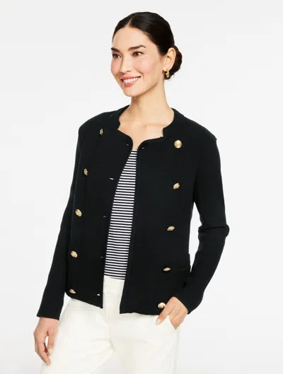 Talbots Petite - Texture Stitch Double Breasted Jacket - Black - Large