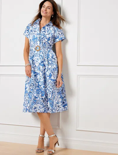 Talbots Petite - The Sutton Shirtdress - Painted Paisley - White/blue - 4 - 100% Cotton  In White,blue