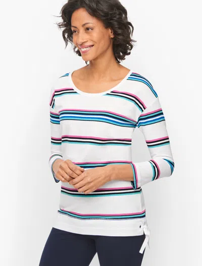 Talbots Petite - Tie Detail Stripe Top - White - Small - 100% Cotton